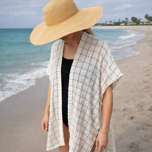 Kollie More Shawl Cape Cover-Up Wrap Scarf – White Cream & Blk One Size fit most